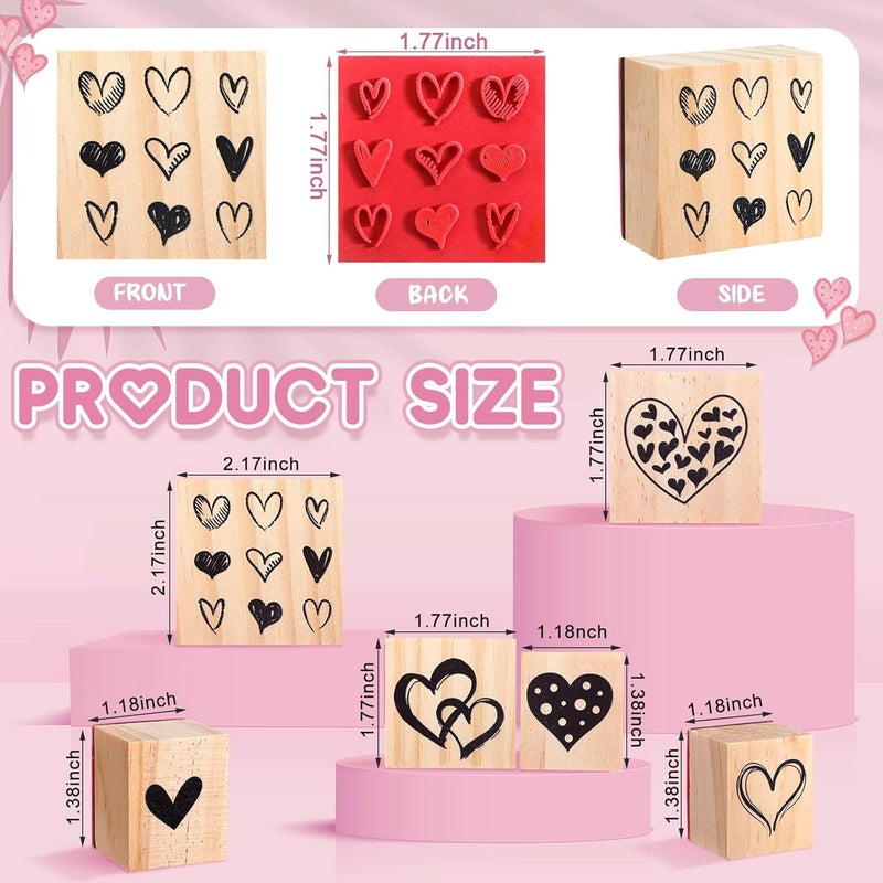 Watersay 6 Pcs Valentine Rubber Stamp Set Happy Valentine Day Wooden Rubber Stamp Vintage Art Print for Crafting Love Heart Pattern and DIY Scrapbooking Card Making Hand Book (Patter) - Image 2